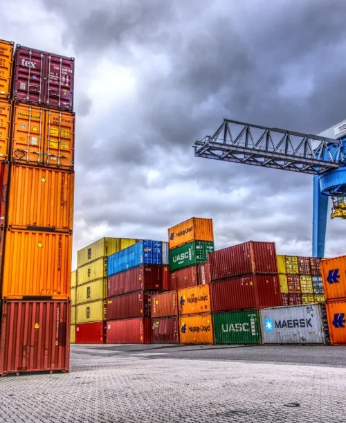 Stacked-cargo-containers